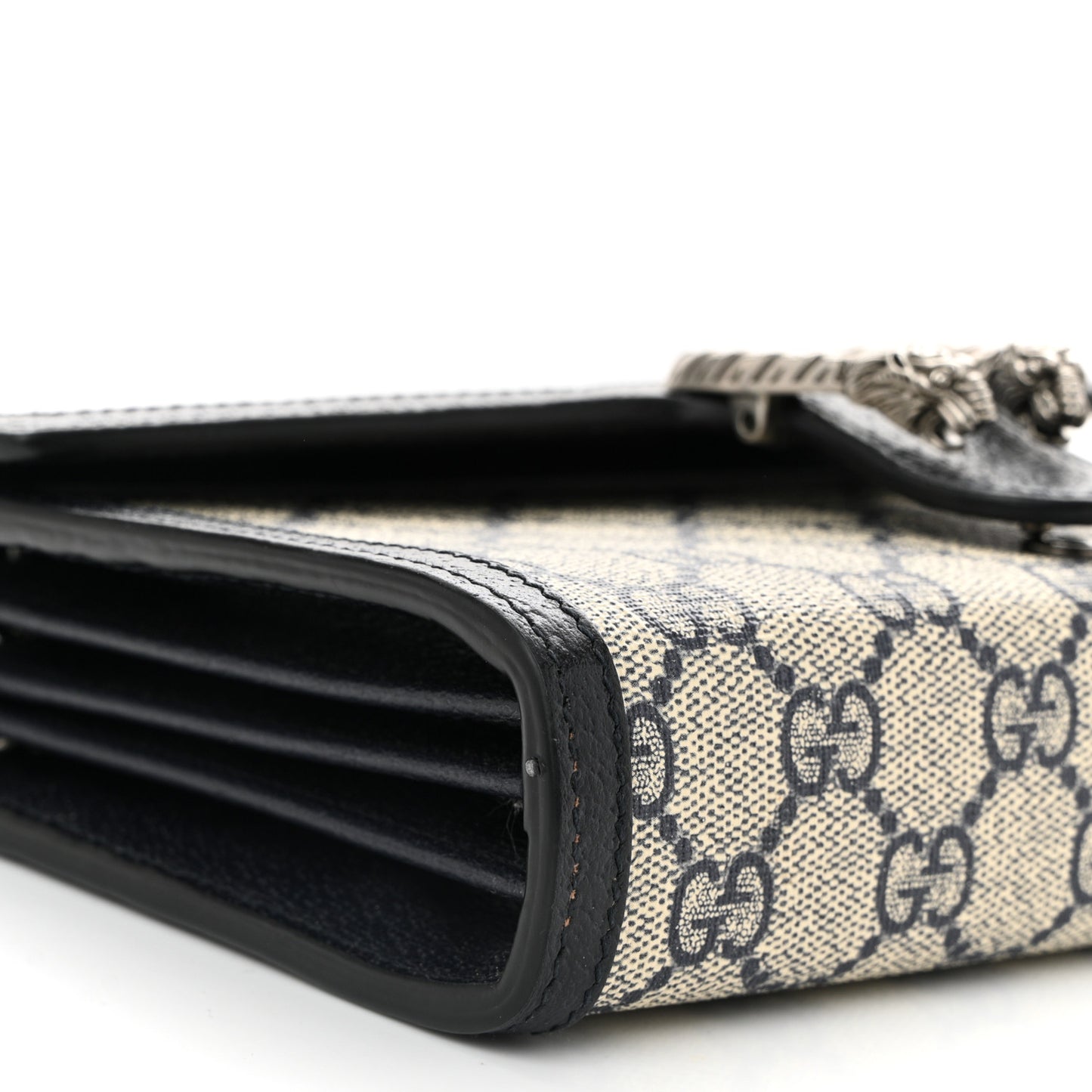 GG Supreme Monogram Textured Dollar Calfskin Mini Dionysus Chain Wallet Beige Blue