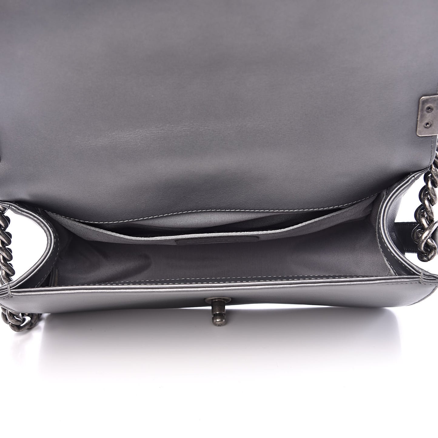 Metallic Calfskin Quilted Medium Boy Flap Dark Silver
