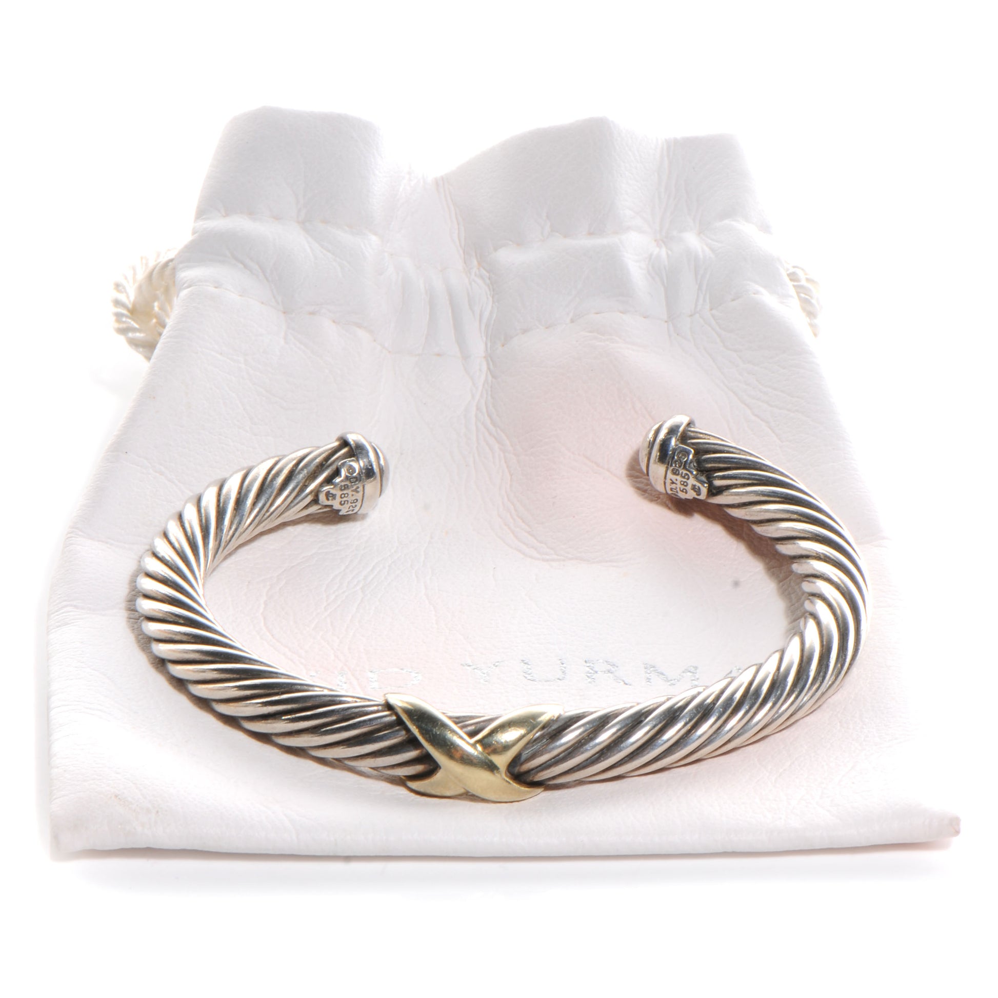 David Yurman Sterling Silver 14K Yellow Gold 7mm X Station Cable Bracelet 6 of 6