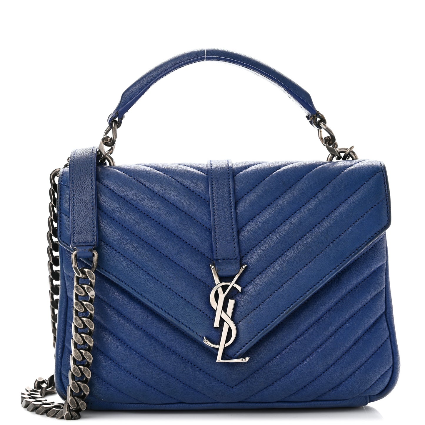 Sheepskin Matelasse Chevron Monogram Medium College Bag Royal Blue