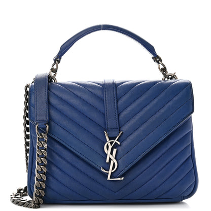 Saint Laurent Sheepskin Matelasse Chevron Monogram Medium College Bag Royal Blue 1 of 11