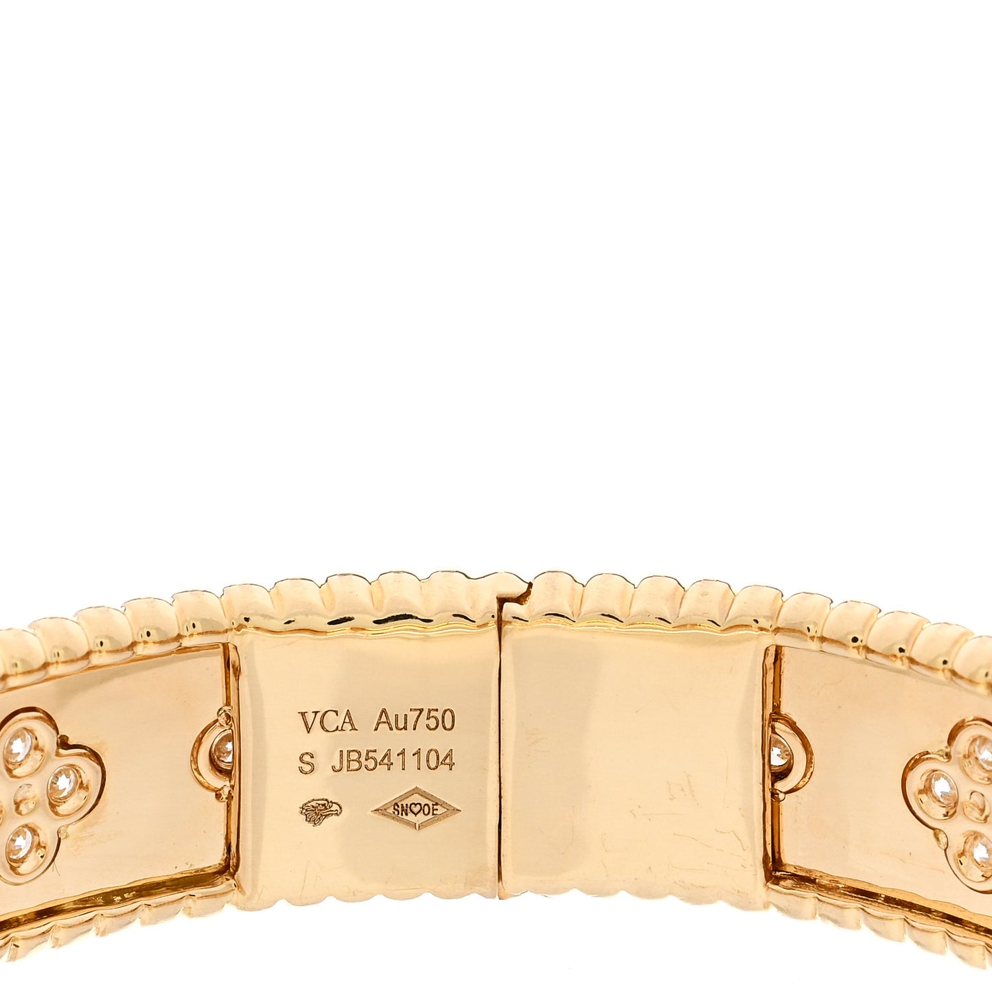 18K Yellow Gold Diamond Perlee Clovers Bangle Bracelet S
