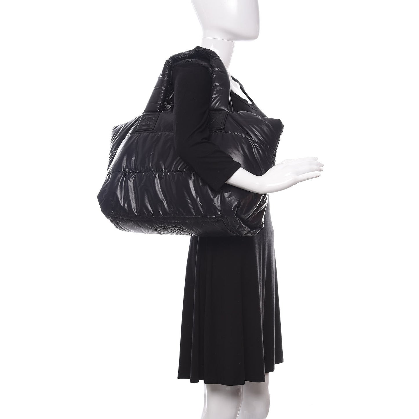 Nylon Quilted Coco Cocoon Reversible Tote Black