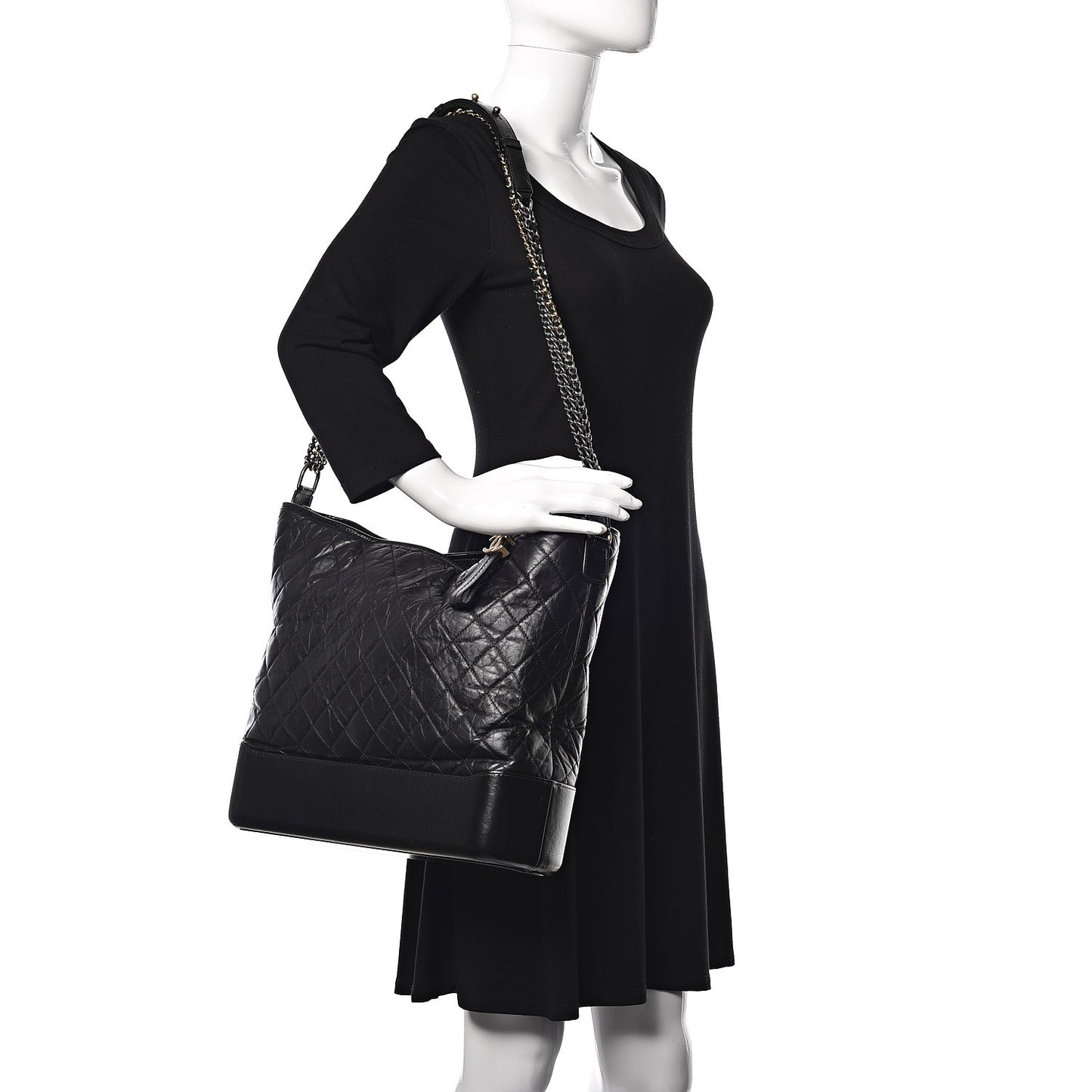 Aged Calfskin Quilted Maxi Gabrielle Hobo Black