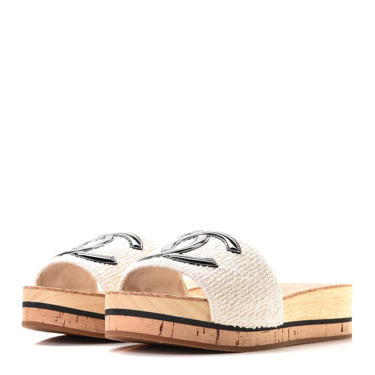 Tweed Cork CC Mule Sandals 37 White Black