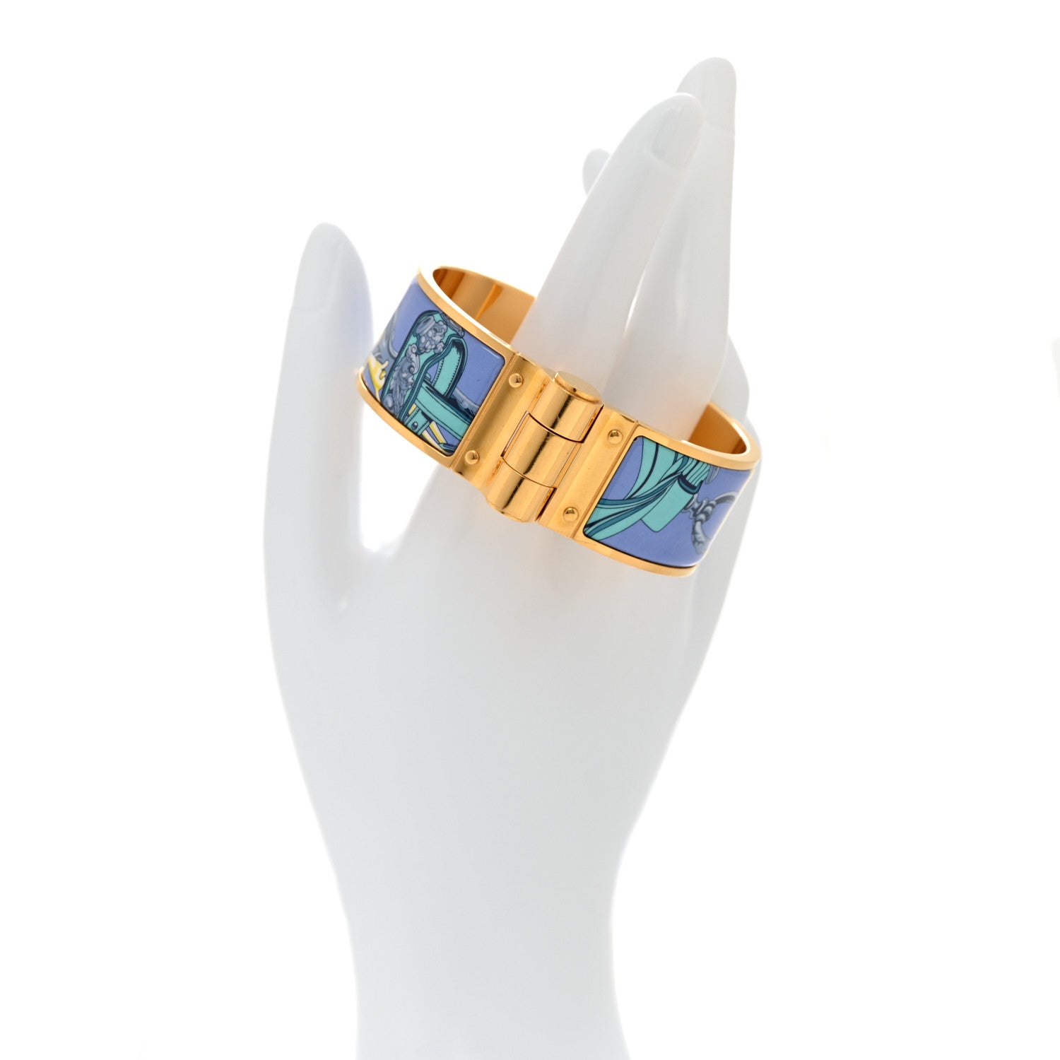 Hermes Enamel Printed Charniere Wide Hinged Bracelet S 4 of 11