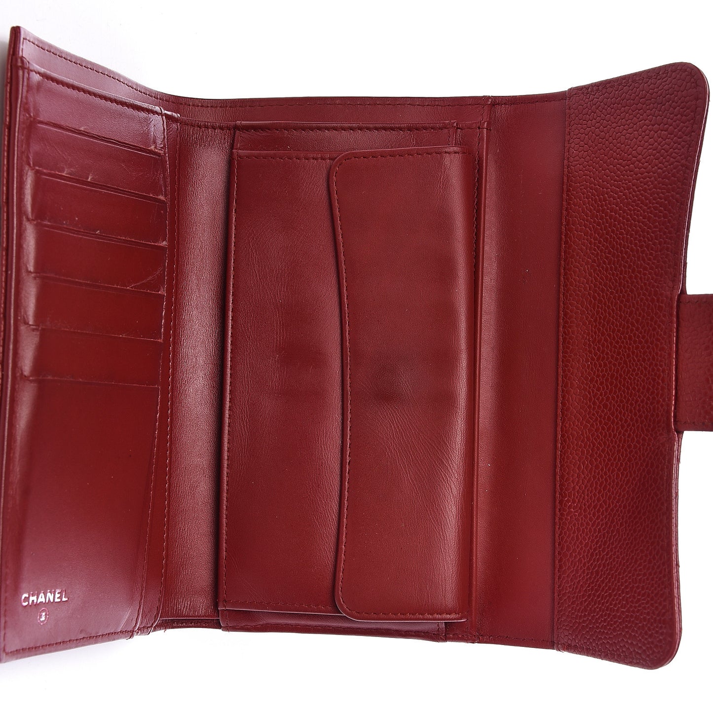 Caviar Quilted Large Flap Wallet Dark Red
