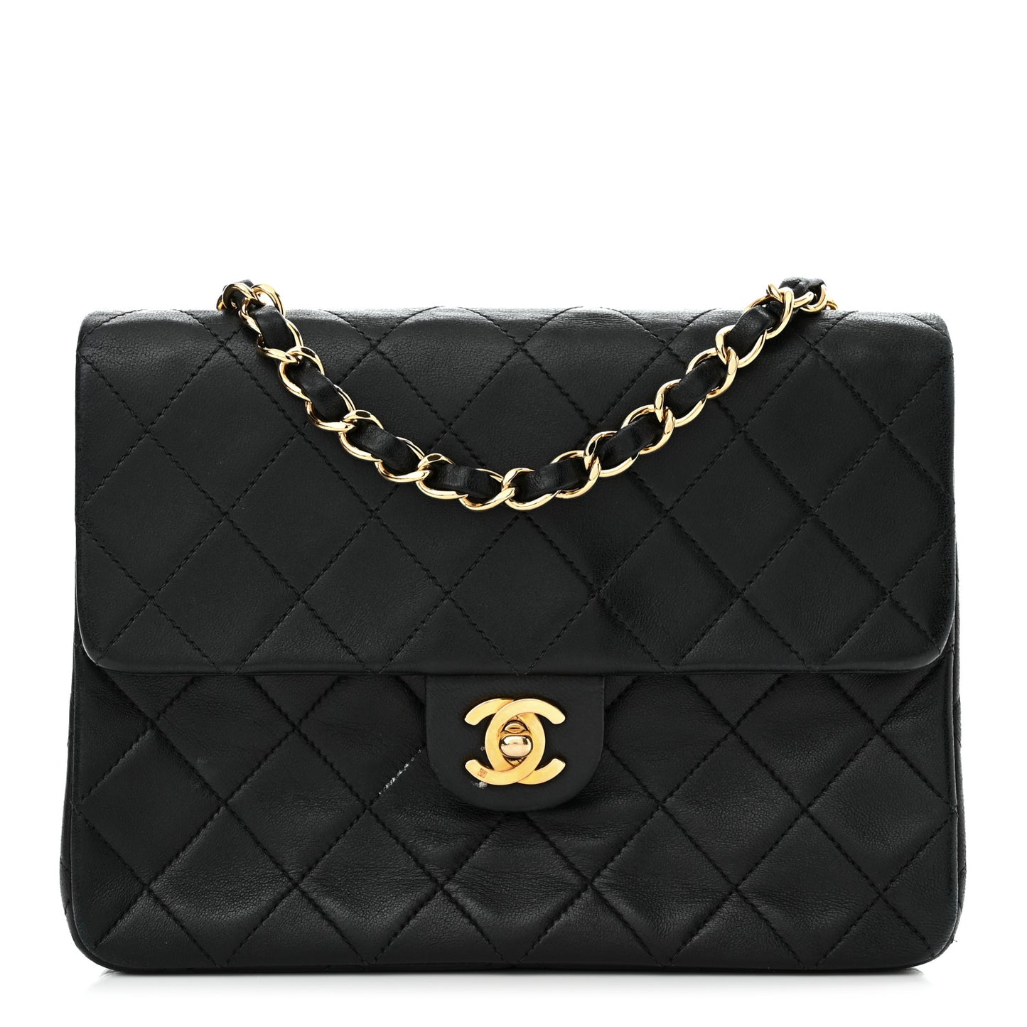 Lambskin Quilted Mini Square Flap Bag Black