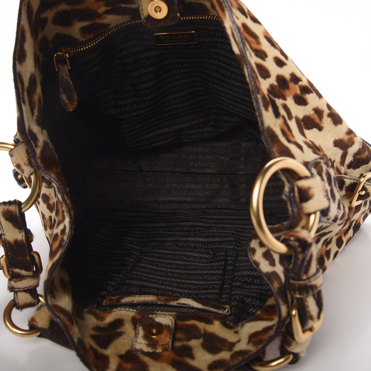 Calf Hair Leopard Print Shoulder Bag Avorio
