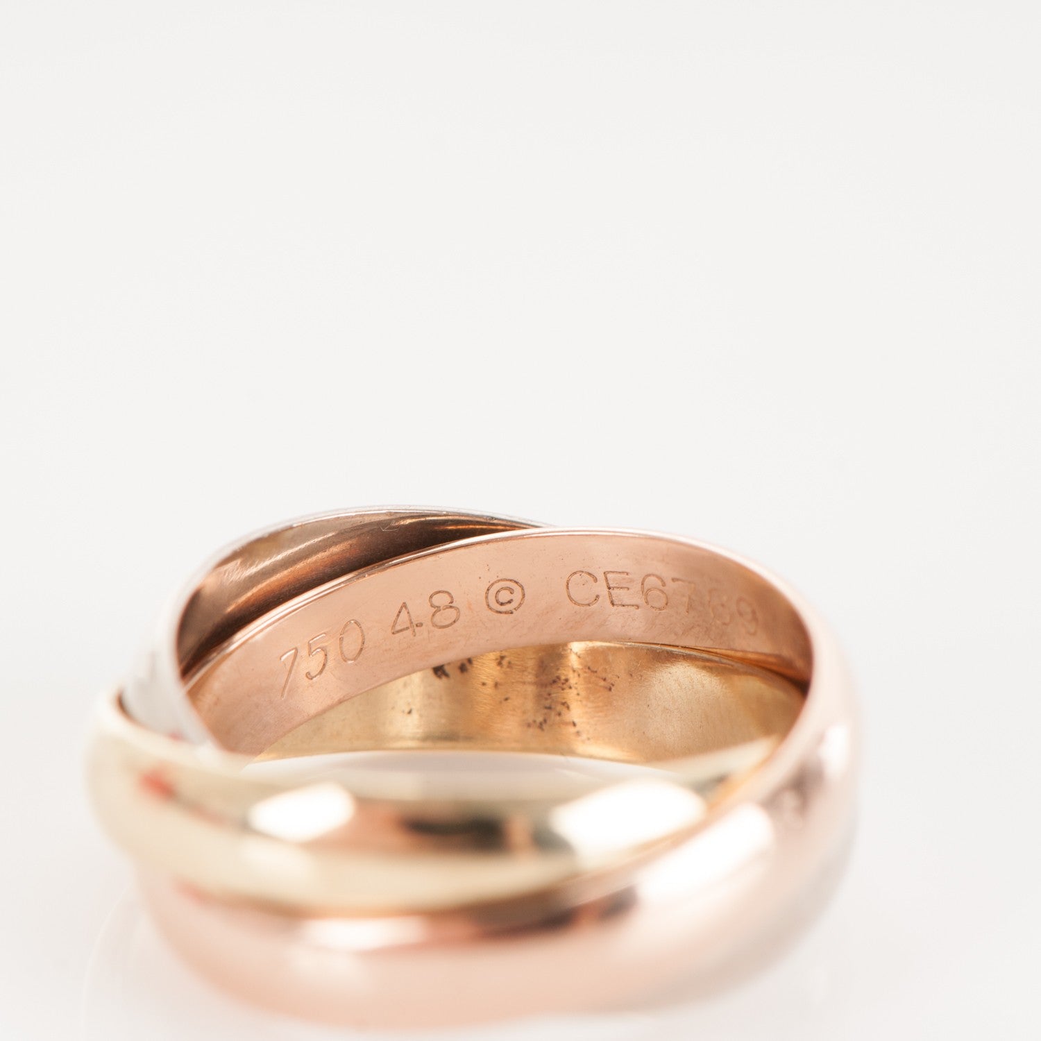Cartier 18K Pink Yellow White Gold Small Trinity Ring 48 4.5 4 of 5