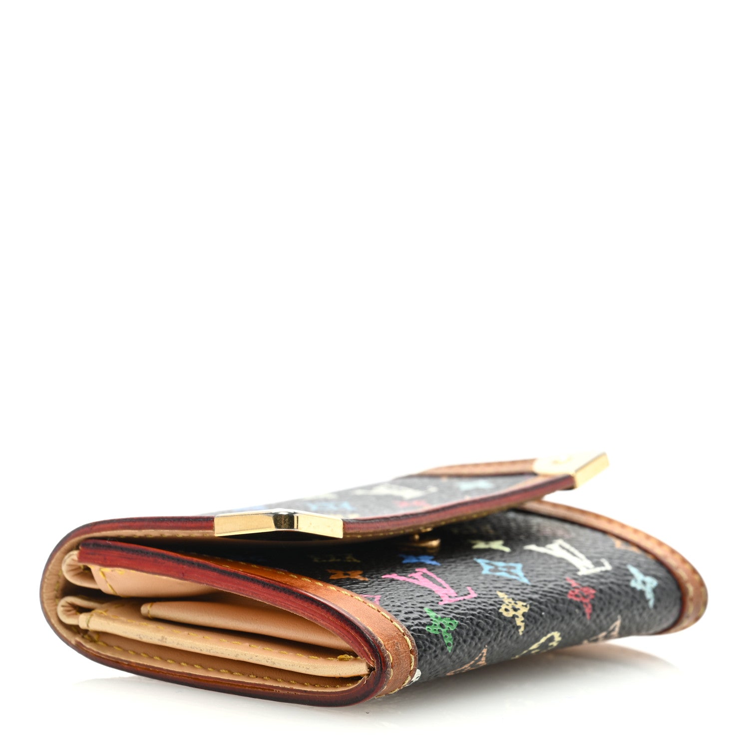 Louis Vuitton Monogram Multicolor Porte-Monnaie Plat Coin Purse Black 4 of 6