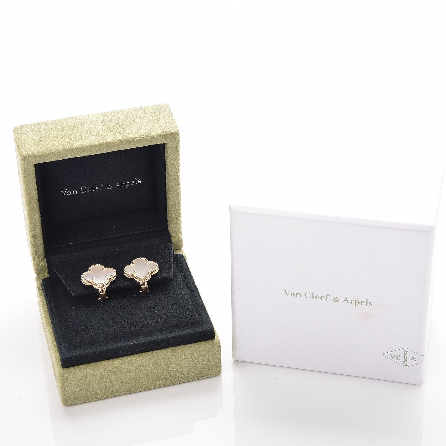 Van Cleef & Arpels 18K Yellow Gold Mother of Pearl Vintage Alhambra Earrings 4 of 8