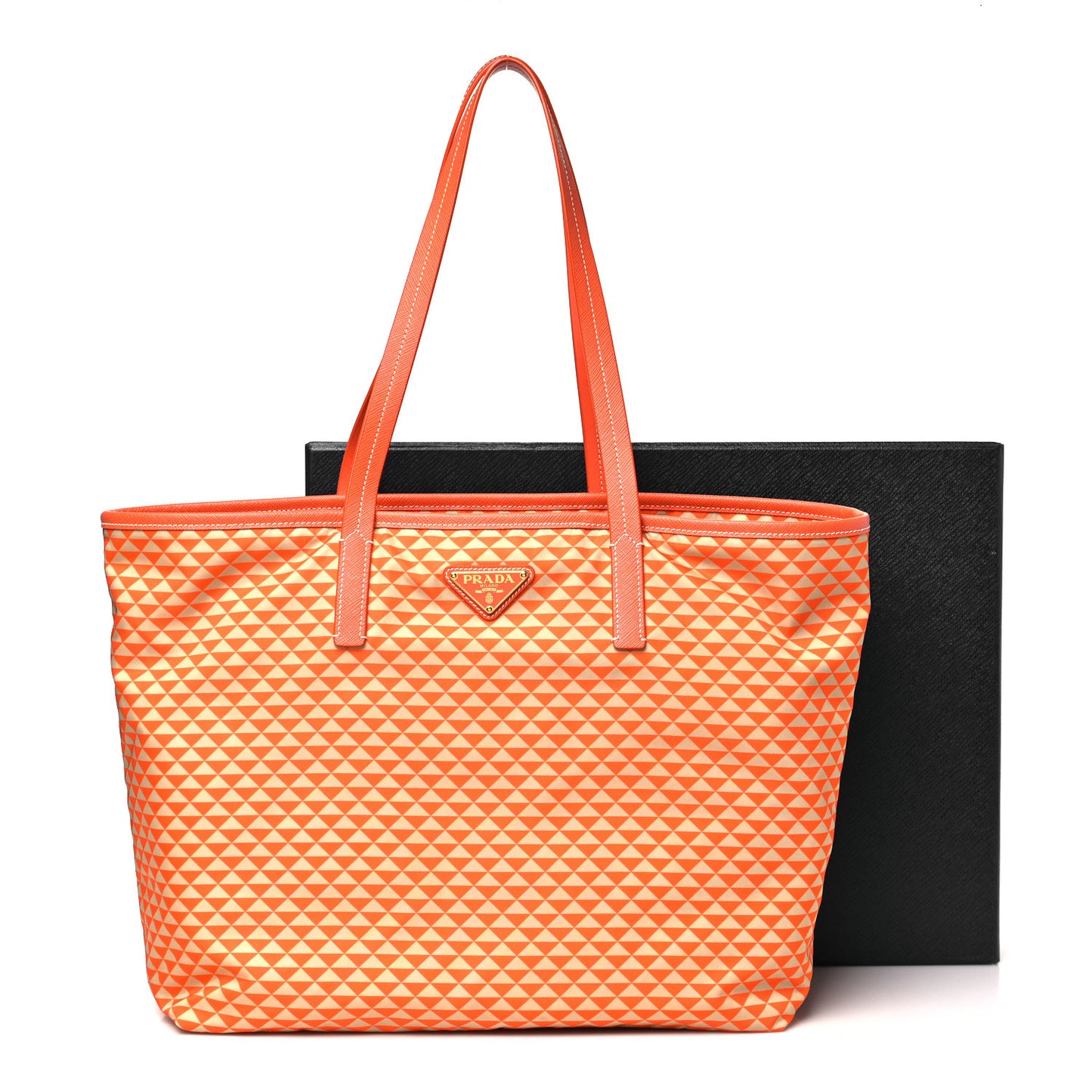 Re-Nylon Saffiano Triangolo Symbole Shopping Tote Orange