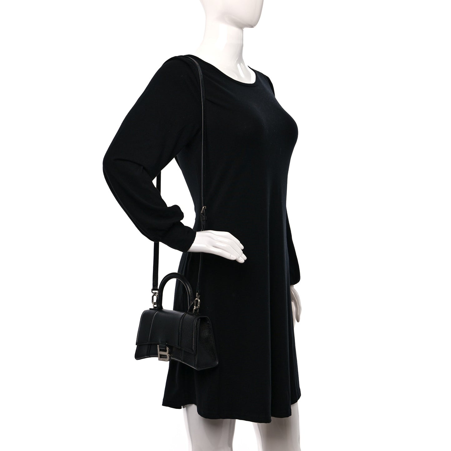 Grained Calfskin Hourglass Top Handle Bag XS Black