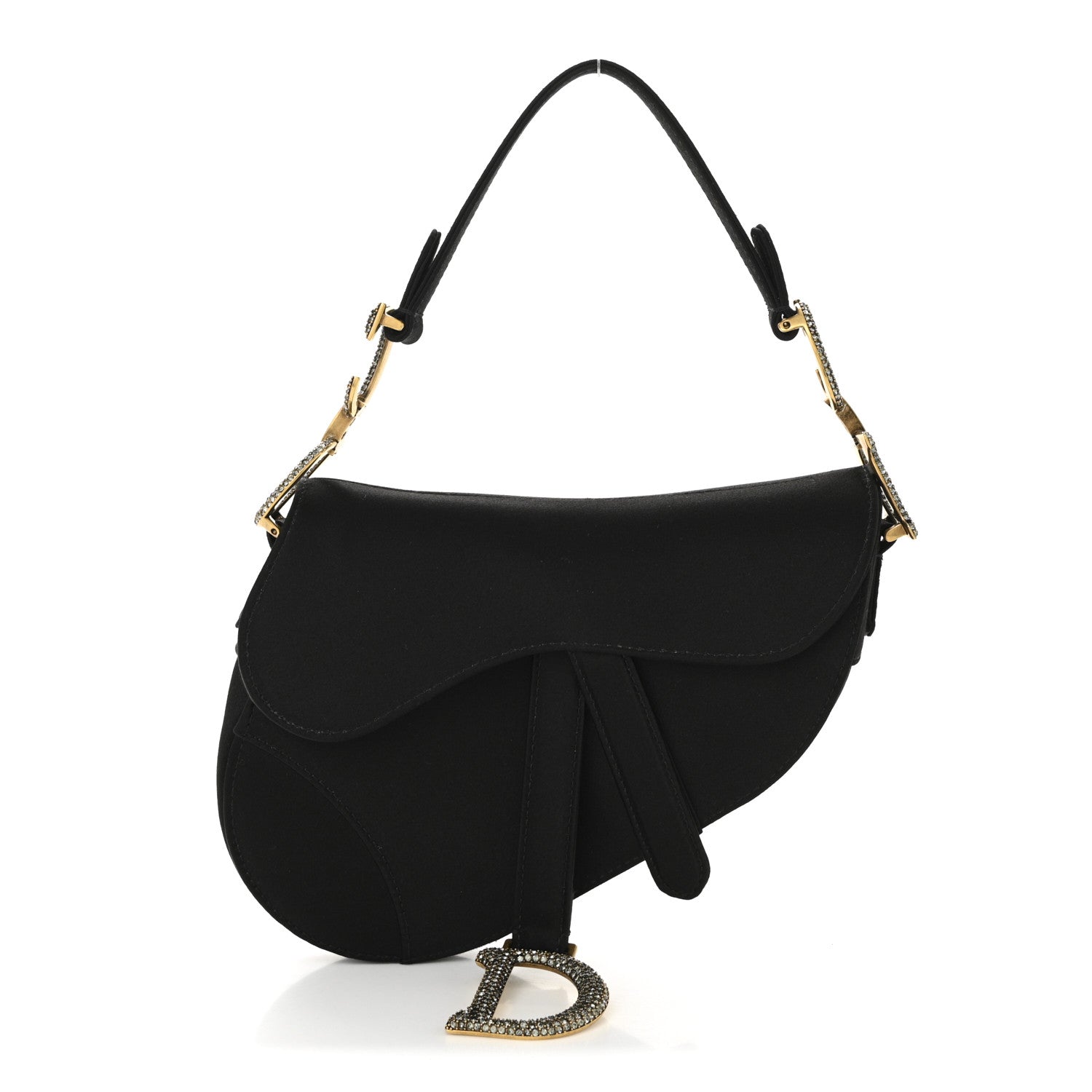 Christian Dior Satin Crystal Mini Saddle Bag Black 1 of 9