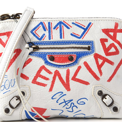 Balenciaga Agneau Graffiti All Over Classic Hardware Reporter XS White Bleu Rouge 9 of 9