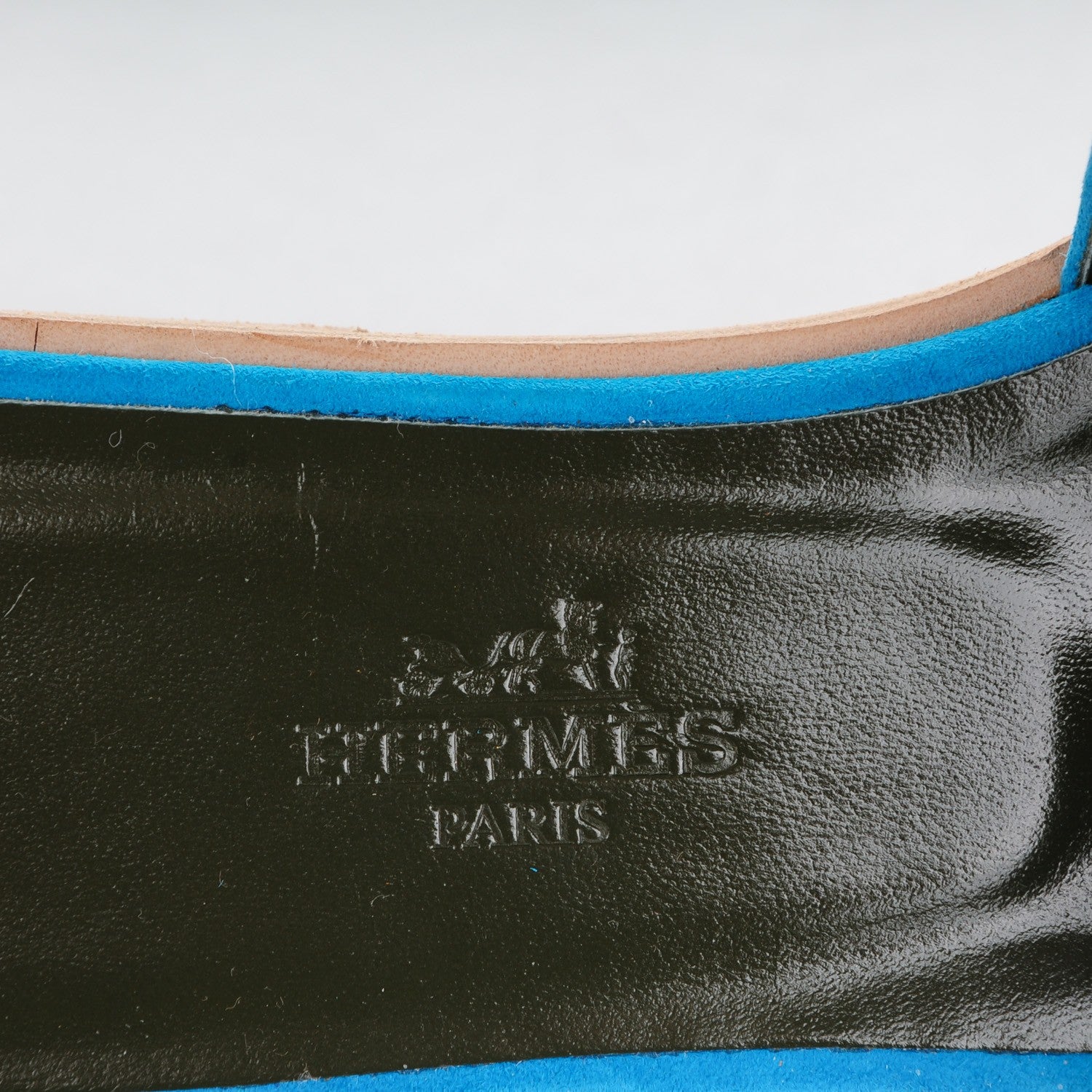 Hermes Suede Goatskin Nappa Oran Laurier Sandals 35 Bleu Thalassa Khaki 7 of 7