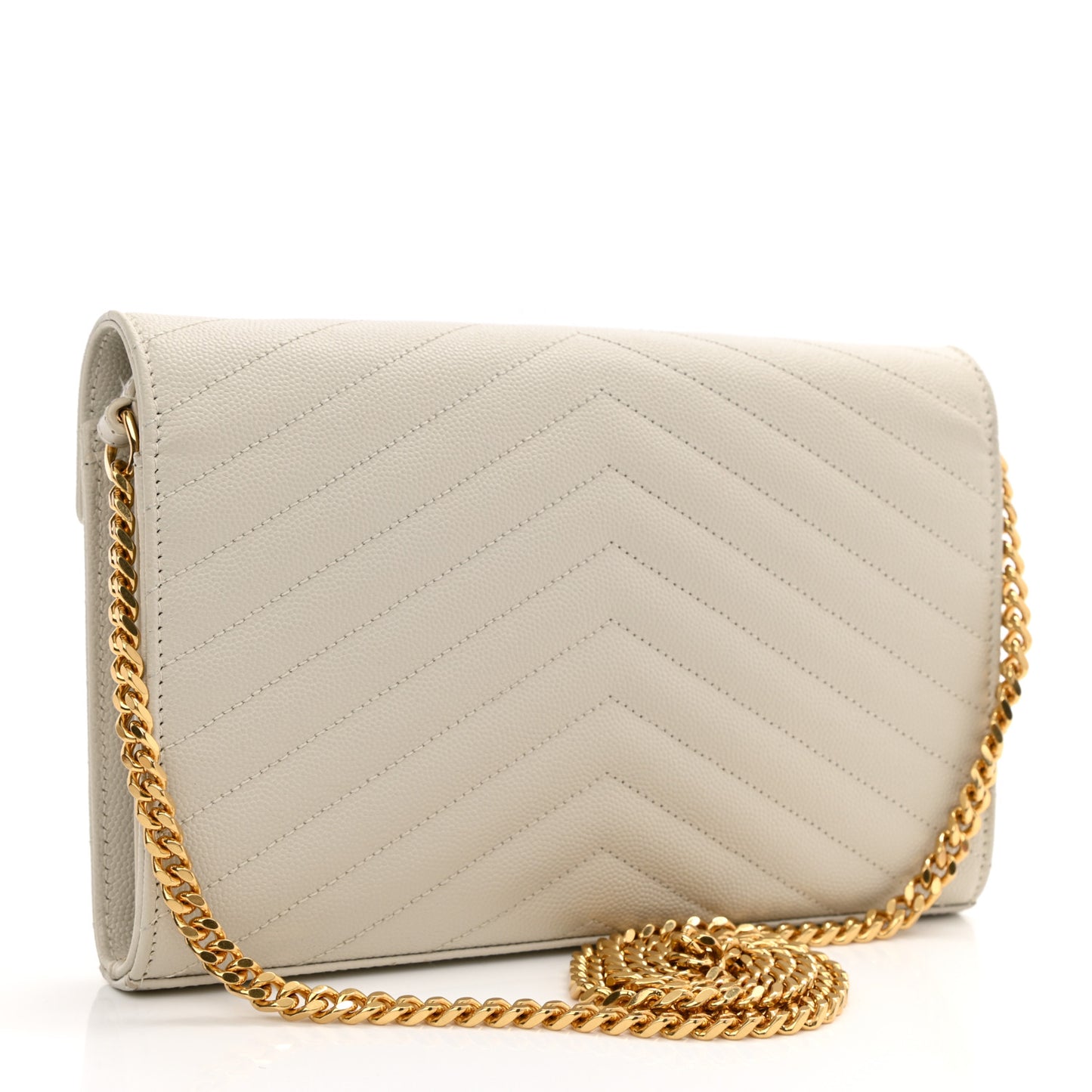 Grain De Poudre Matelasse Chevron Monogram Chain Wallet White