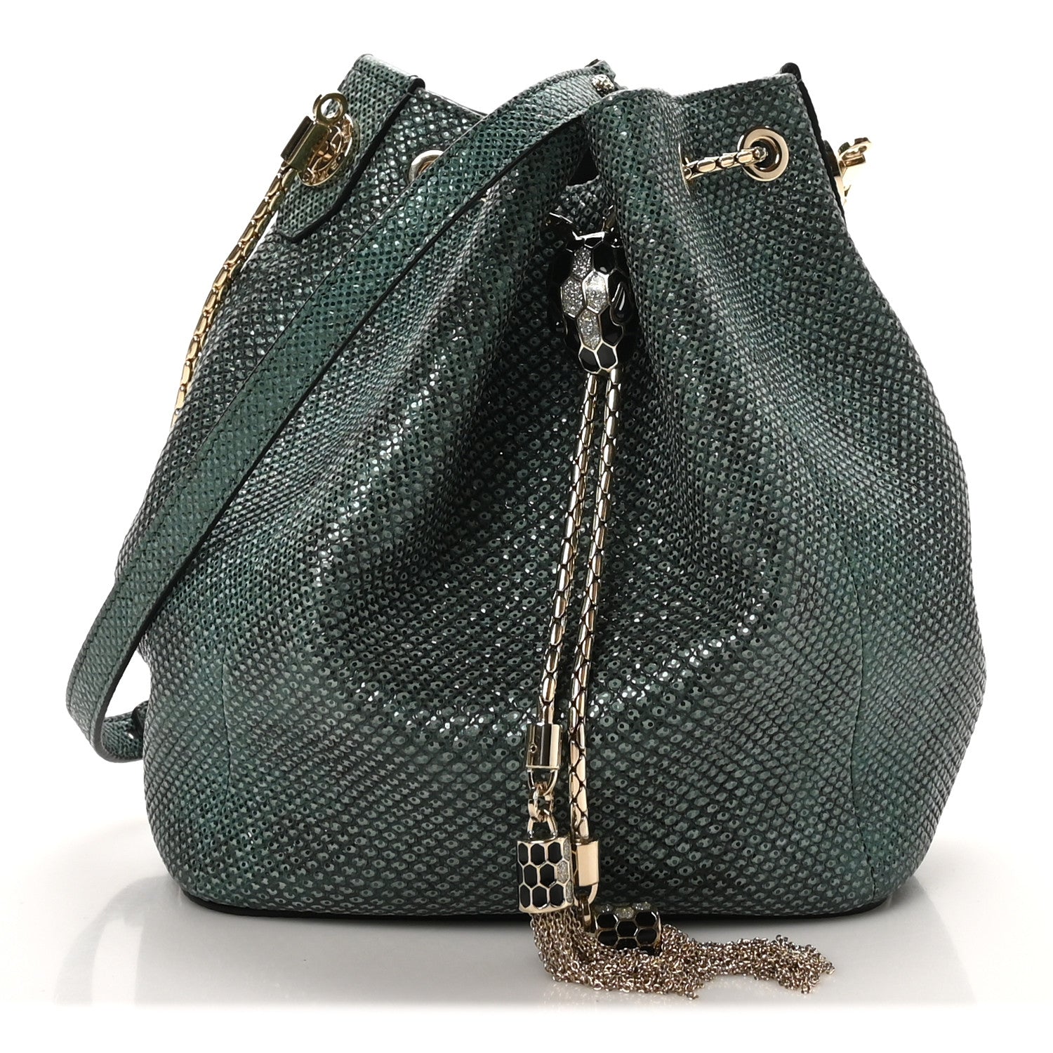 Bulgari Metallic Karung Serpenti Forever Bucket Bag Emerald Green 1 of 17