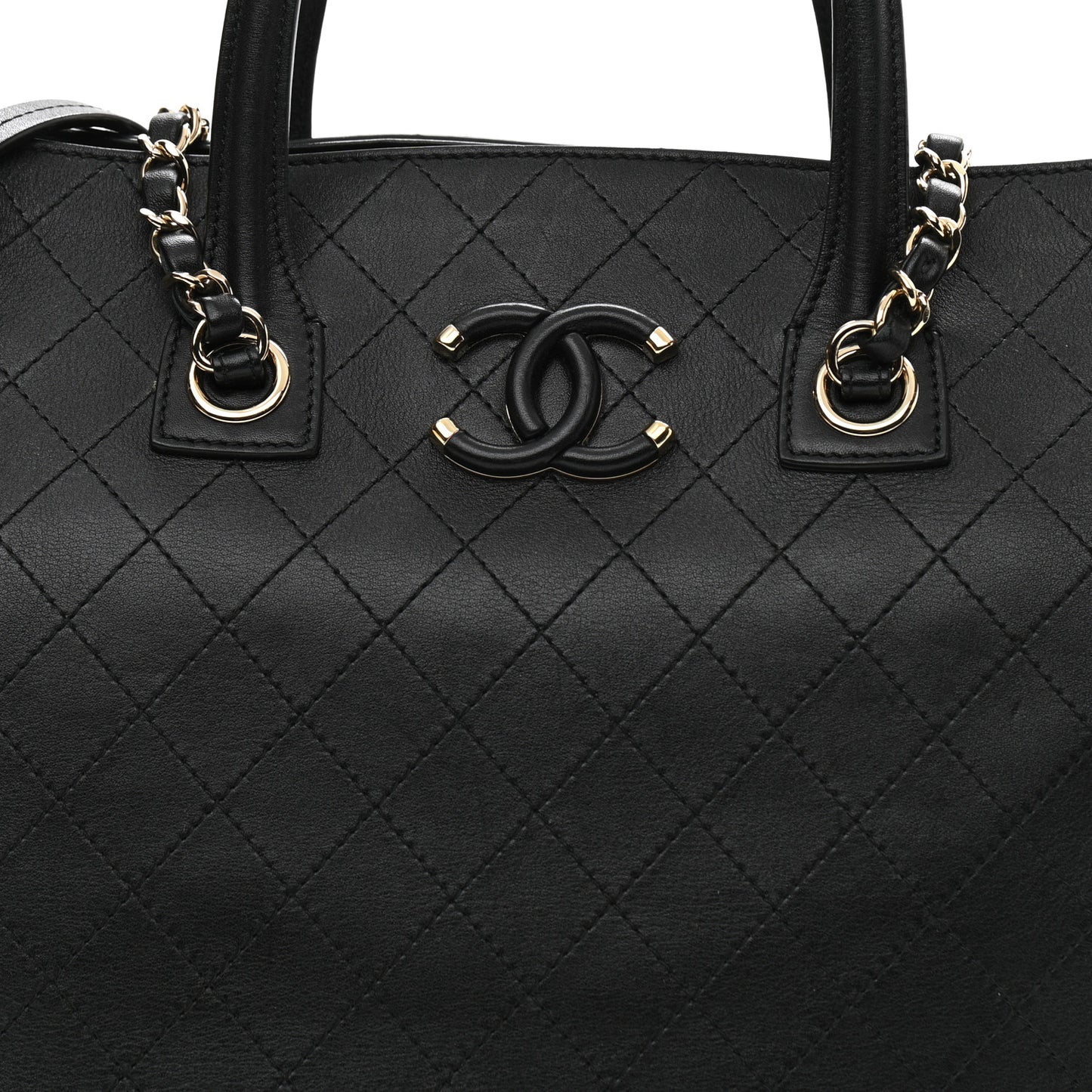 Calfskin Stitched Shopping Tote Black