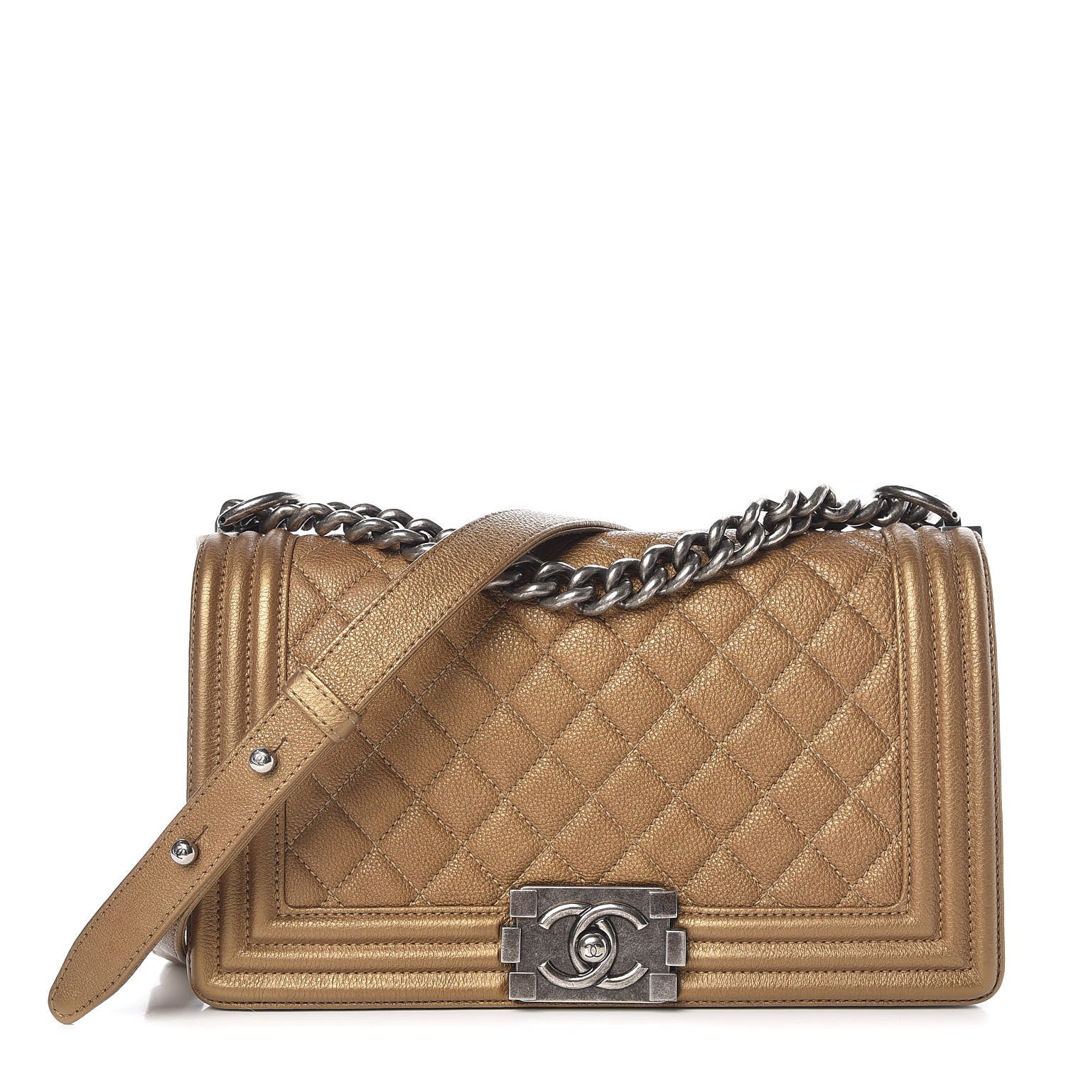 Chanel Metallic Calfskin Quilted Medium Boy Flap Dark Gold 1 of 21
