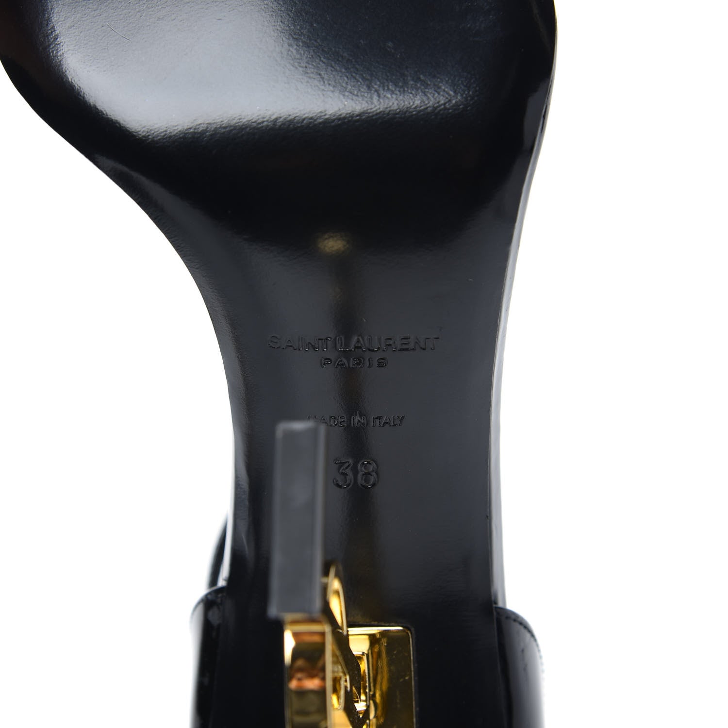 Saint Laurent Patent Calfskin Opyum 110 Sandals 38 Black Gold 7 of 8
