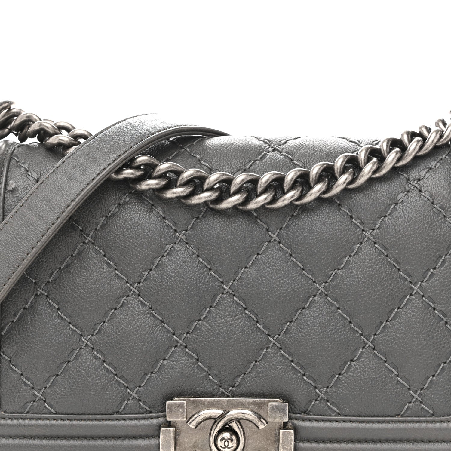 Chanel Calfskin Double Stitch Medium Boy Flap Grey 8 of 16