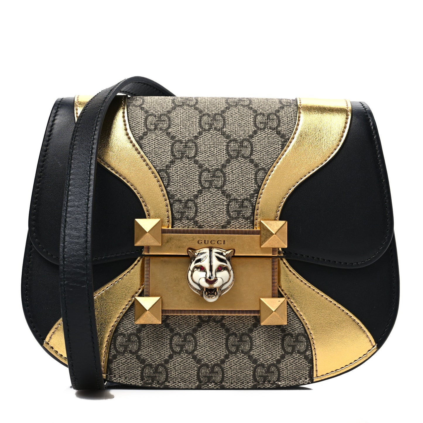 GG Supreme Monogram Small Osiride Shoulder Bag Black Gold
