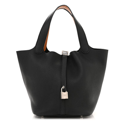 Hermes Taurillon Clemence Picotin Lock 22 MM Black Gold 1 of 10