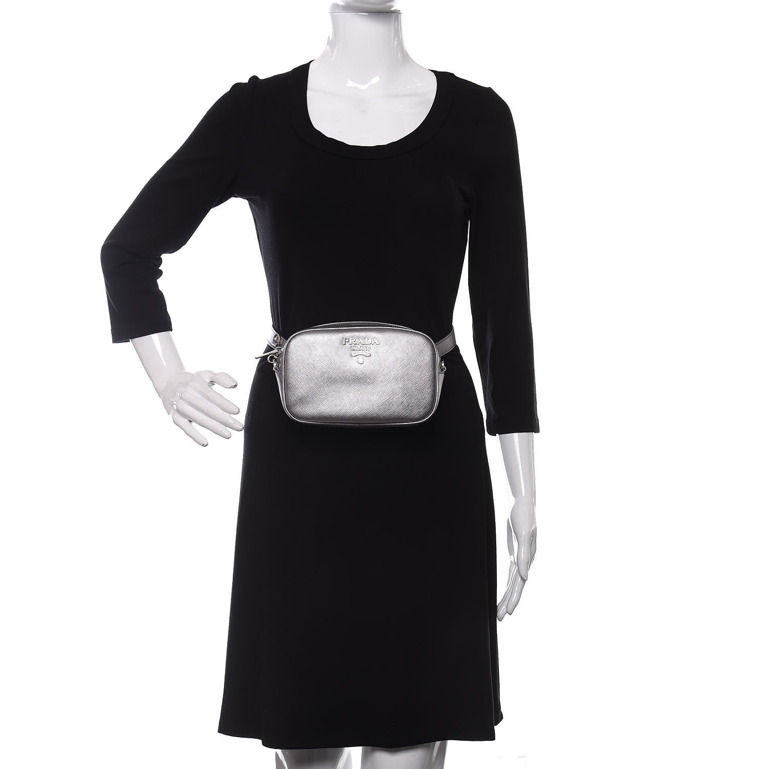 Prada Metallic Saffiano Belt Bag Silver 3 of 10