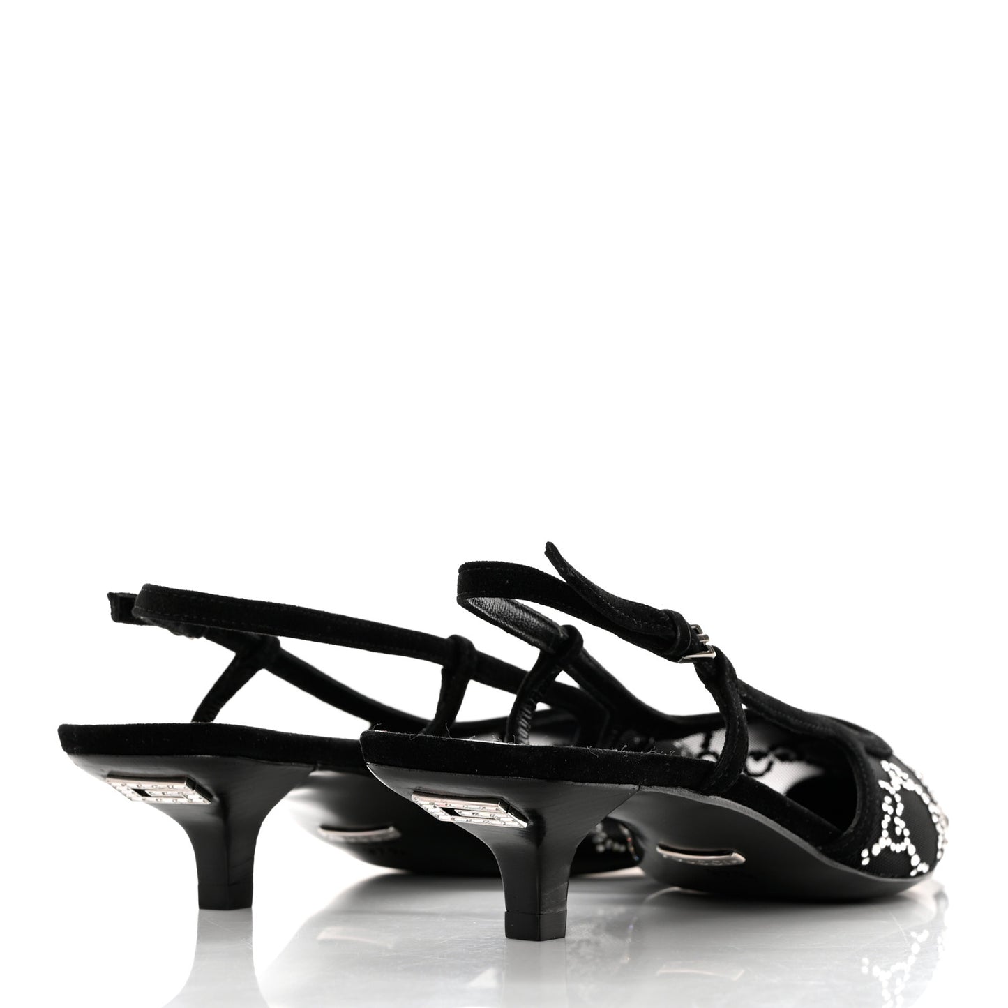 Suede Mesh Crystal GG Monogram Slingback Pumps 37.5 Black