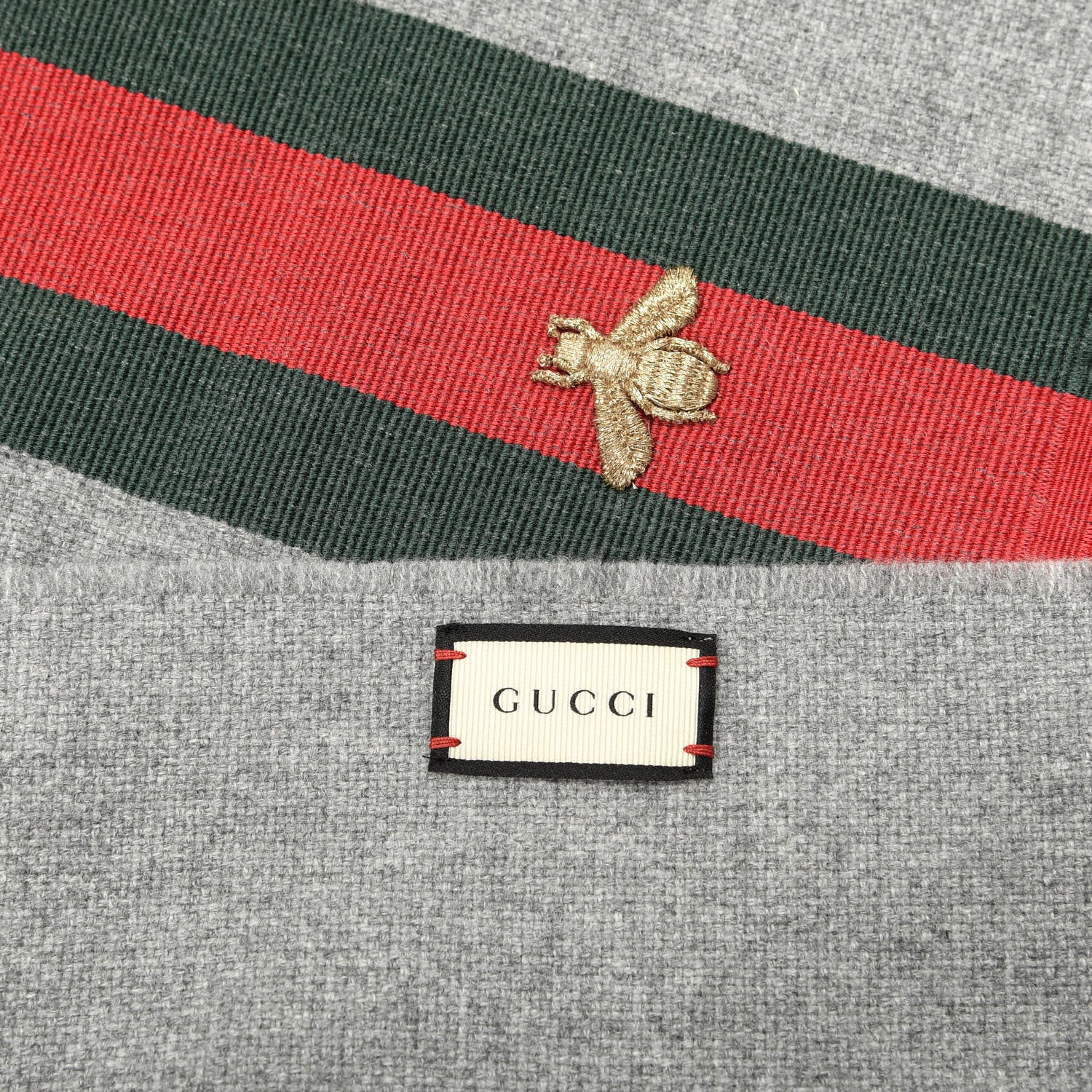 Gucci Wool Cashmere Silk Web Bee Scarf Grey 3 of 4