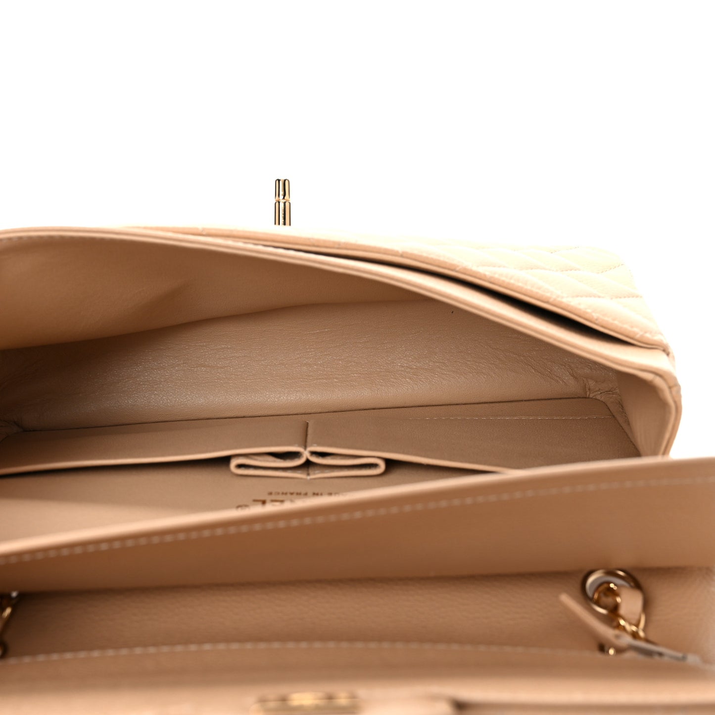 Caviar Quilted Medium Double Flap Beige