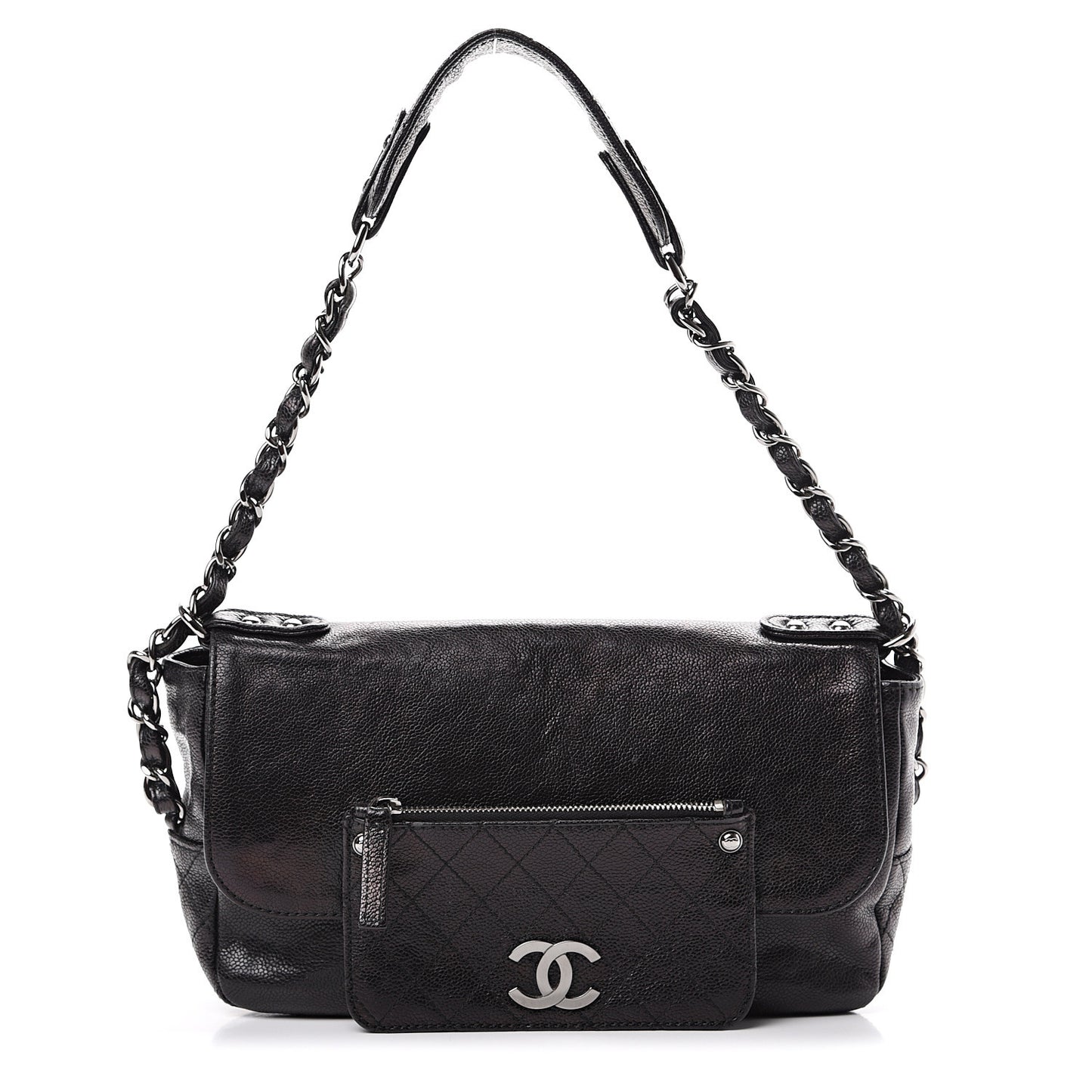 Glazed Caviar Small Pocket In The City Shoulder Bag Black