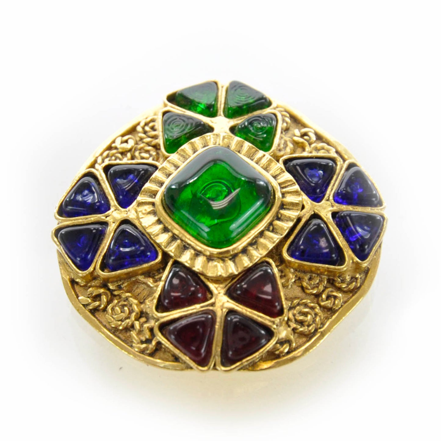Gripoix Poured Glass Brooch Gold 94A