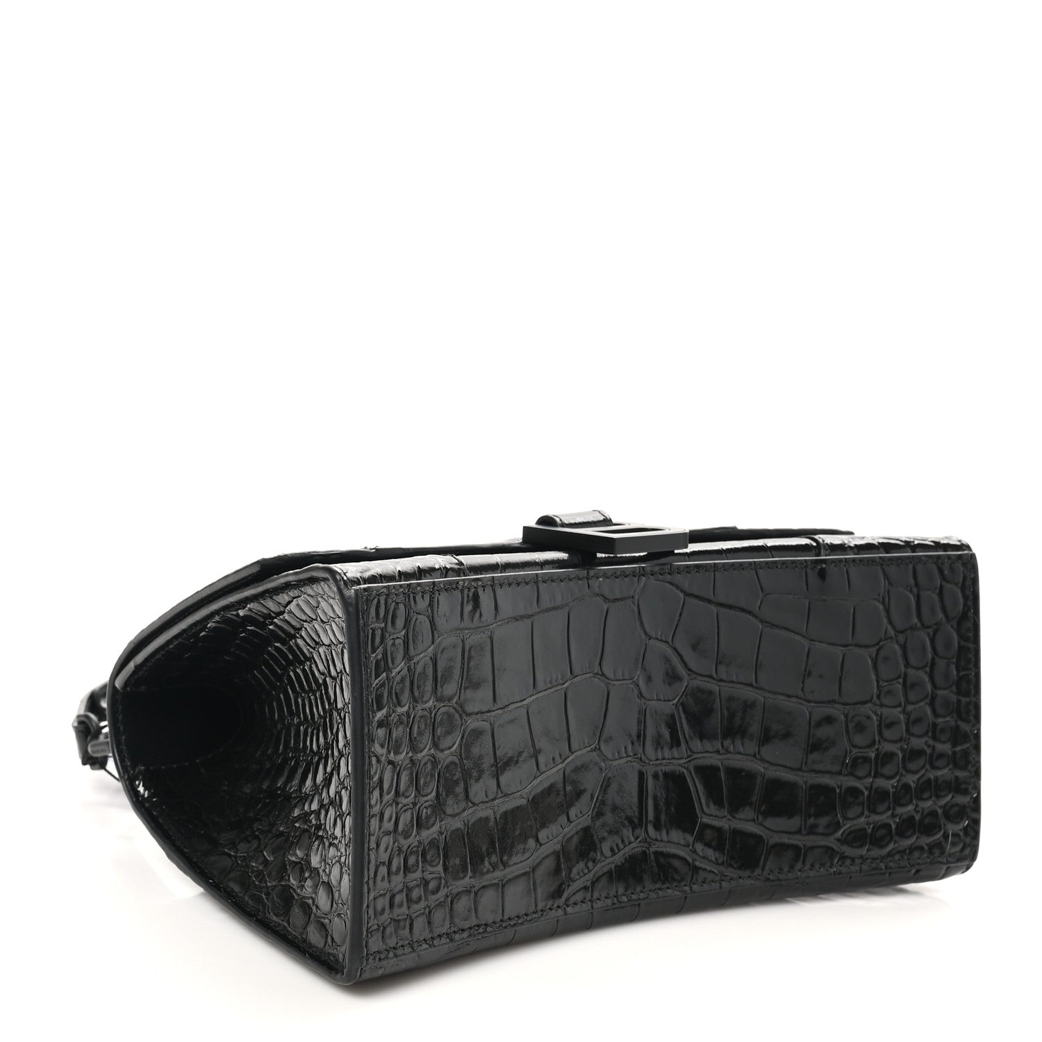 Balenciaga Shiny Calfskin Monochrome Crocodile Embossed Small Hourglass Top Handle Bag Black 4 of 10