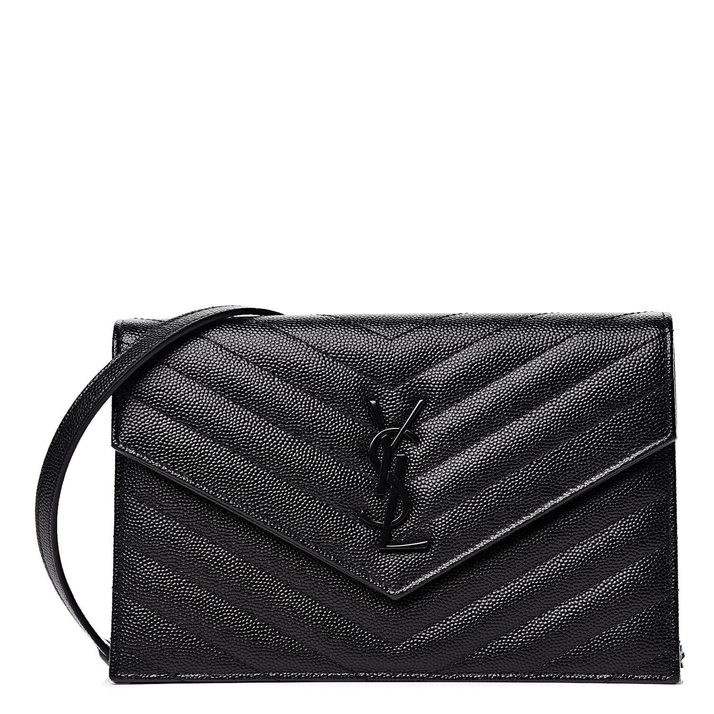 Grain De Poudre Matelasse Chevron Monogram Envelope Chain Wallet Black