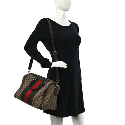 Gucci Monogram Selleria Calfskin Vintage Web Medium Boston Beige Ebony Cocoa 2 of 9