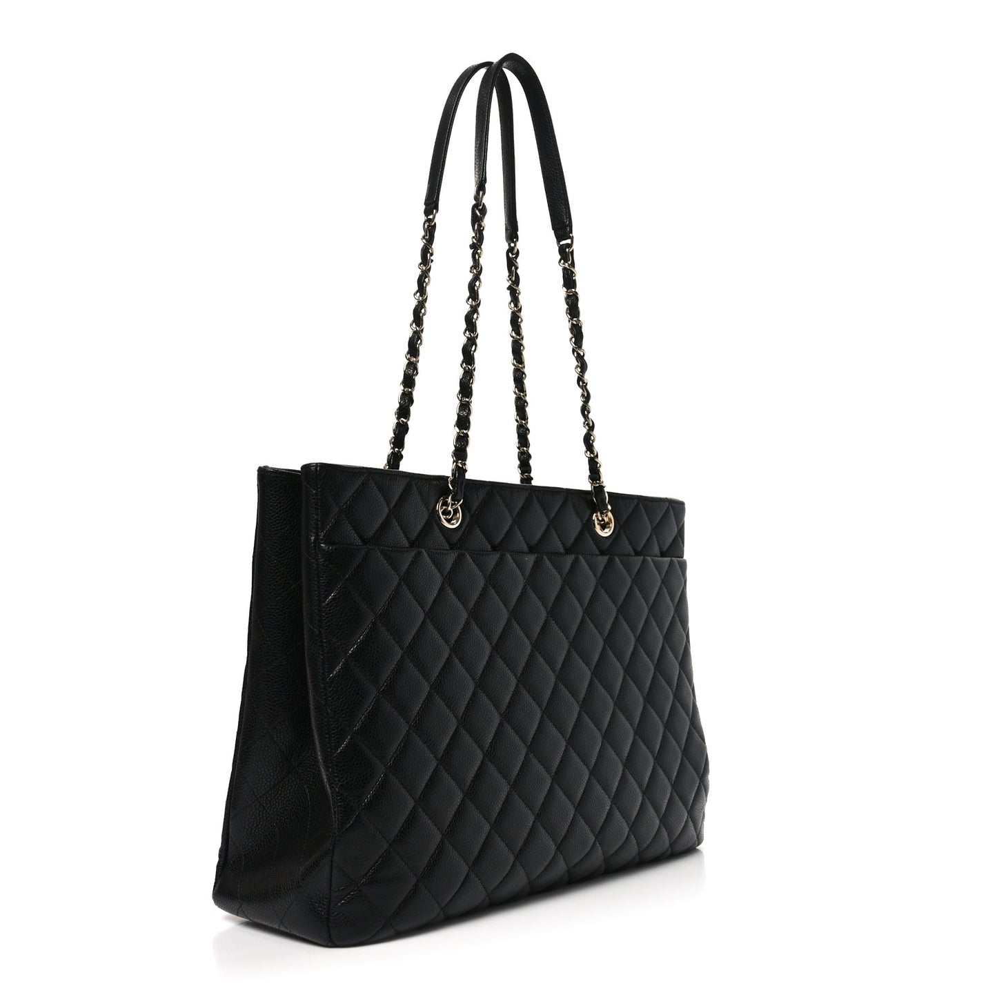 Caviar Quilted Large Shopping Tote Black