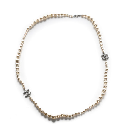 Chanel Graduated Pearl CC Long Necklace Silver 3 of 5