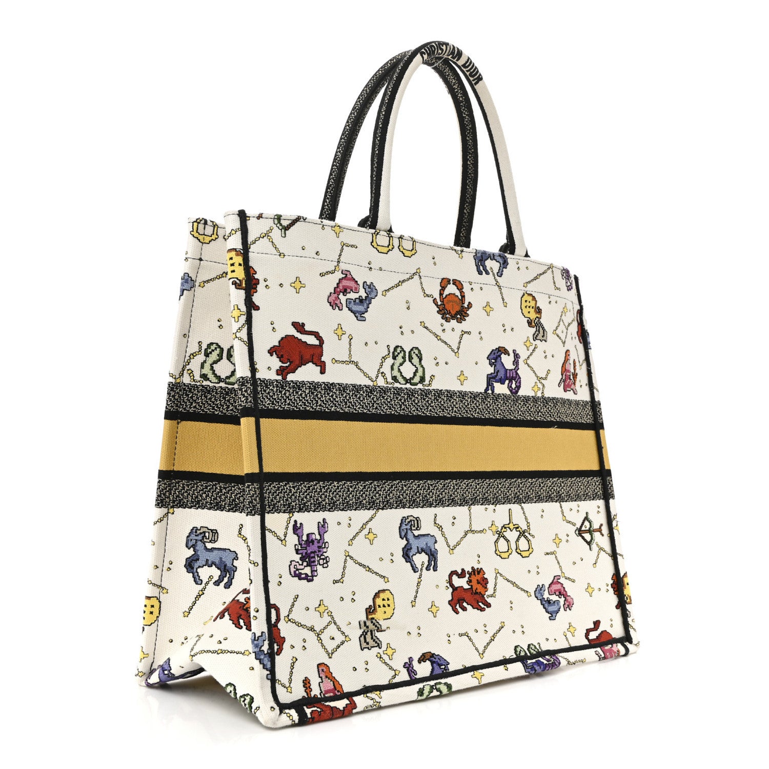 Christian Dior Canvas Embroidered Large Pixel Zodiac Book Tote Latte Multicolor 3 of 10