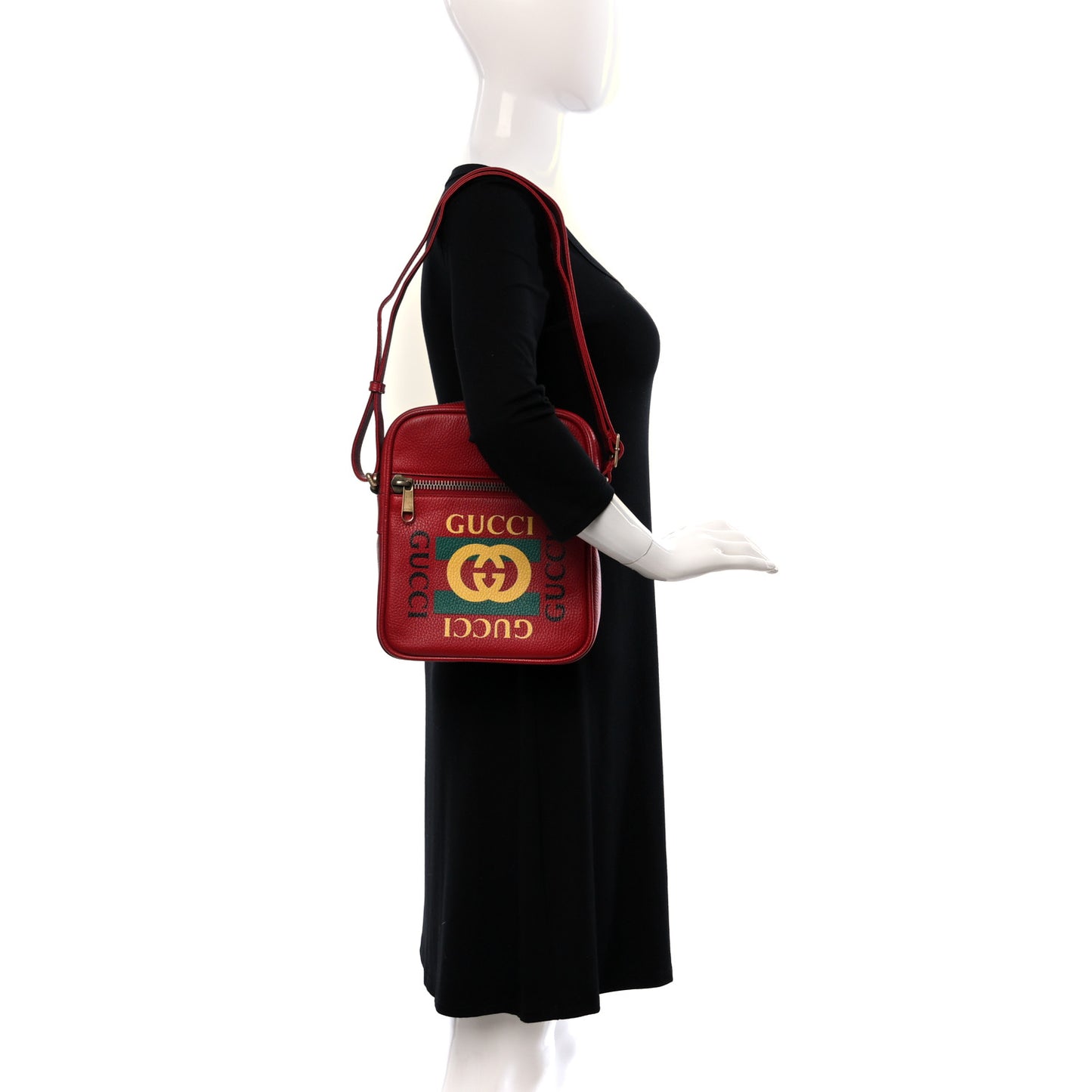 Grained Calfskin Logo Messenger Bag Hibiscus Red