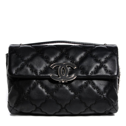 Chanel Calfskin Quilted Double Stitch Hamptons Clutch With Chain Black 1 of 8