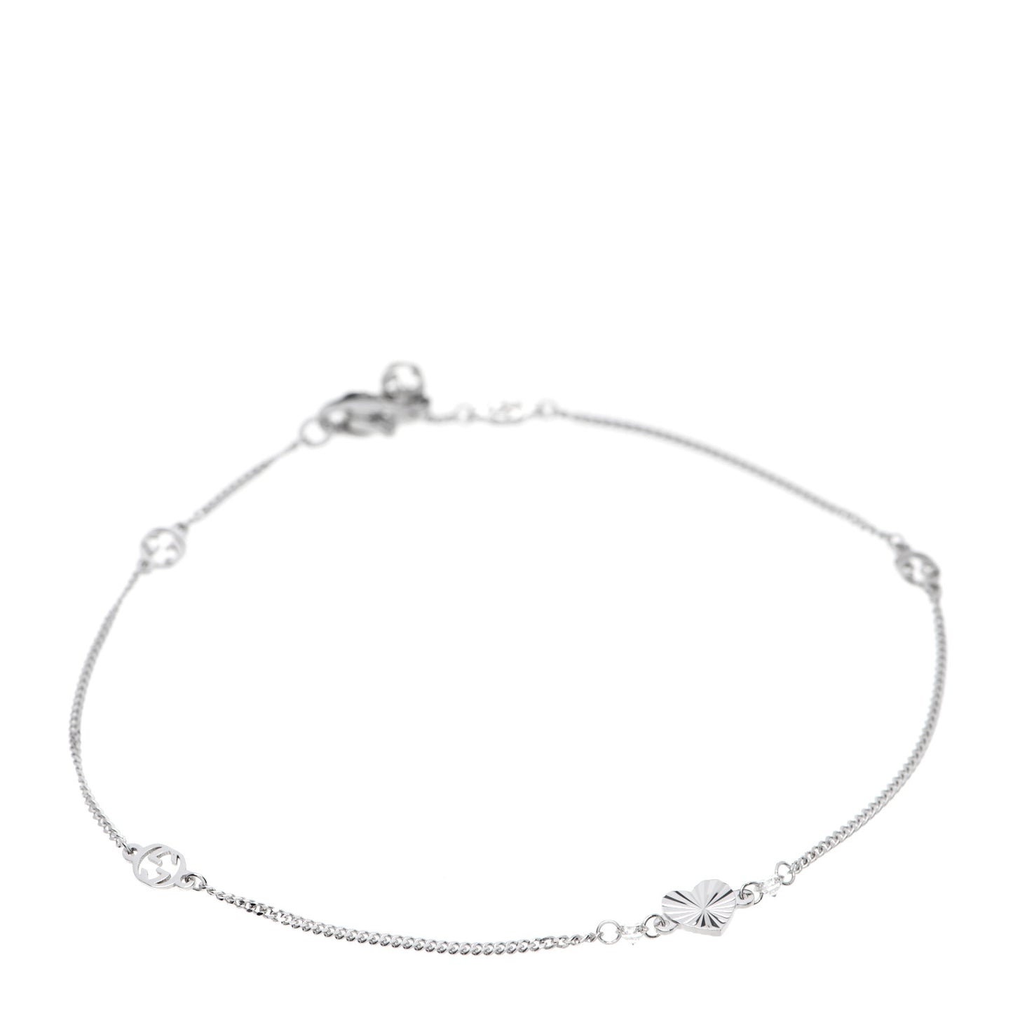 18K White Gold Diamond Heart GG Station Bracelet