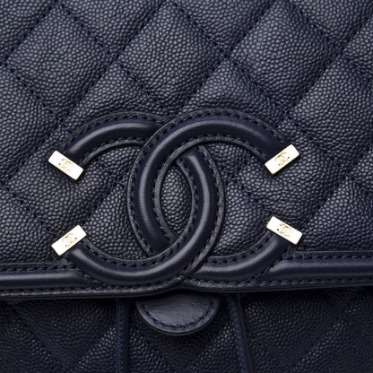 Chanel Caviar Quilted Filigree Backpack Navy 10 of 10