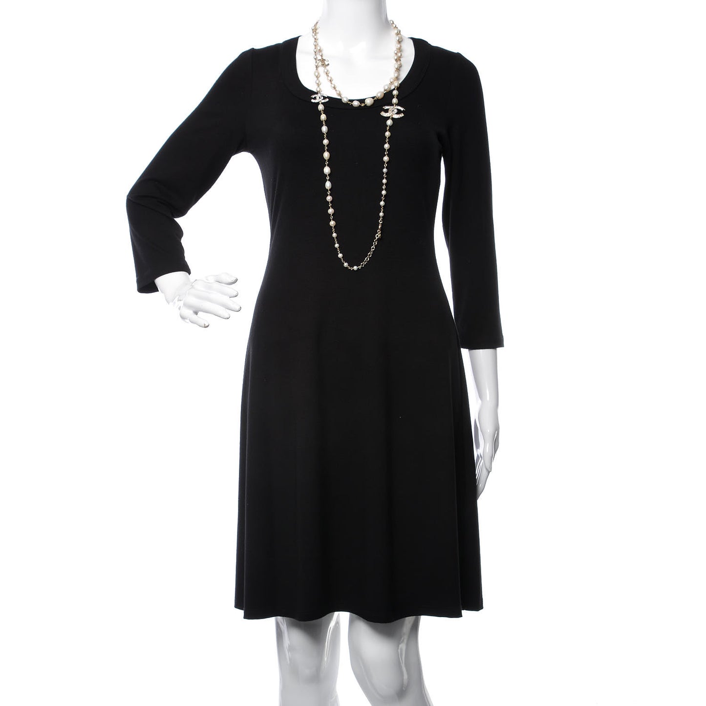Crystal Pearl CC Long Necklace Gold
