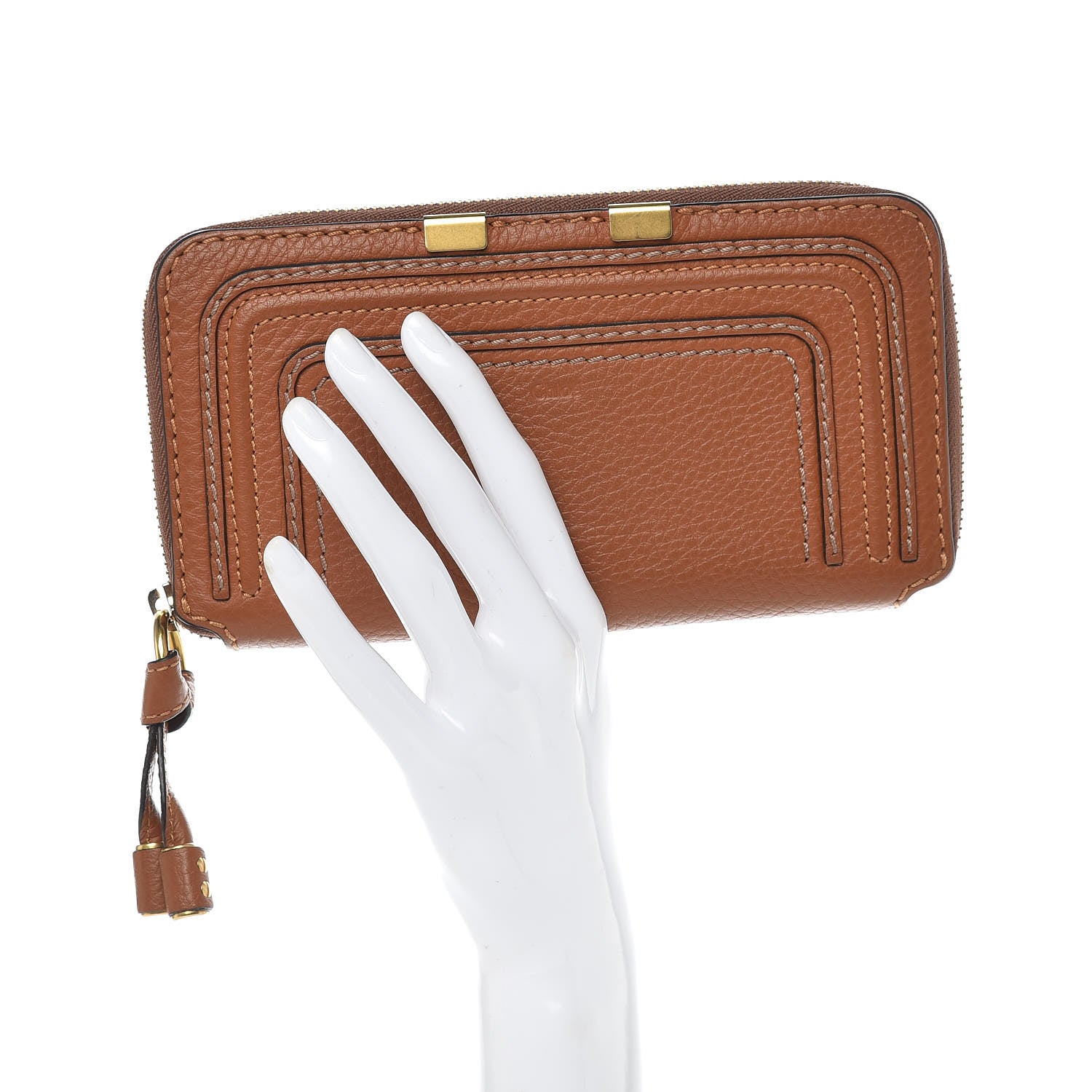 Chloe Grained Calfskin Marcie Long Zip Around Wallet Tan 2 of 9
