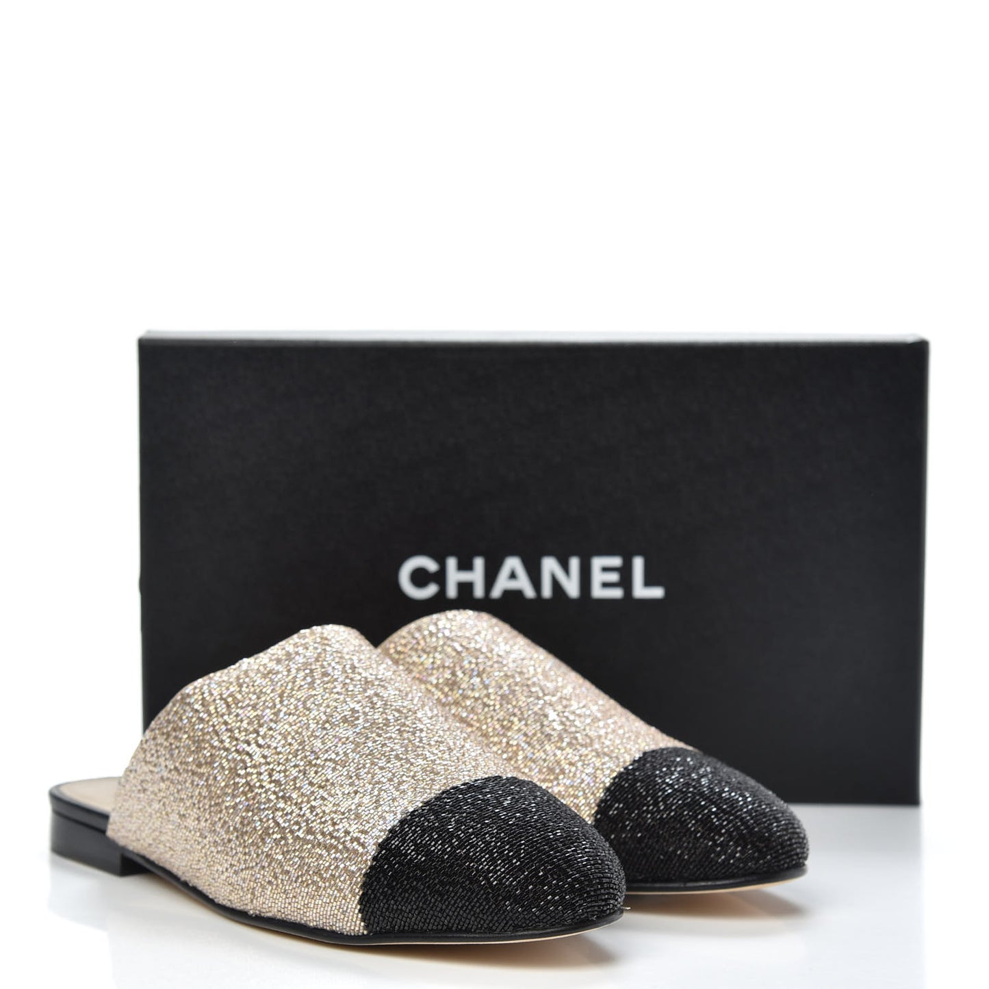 Pearl Embroidery CC Mules 40 Beige Black