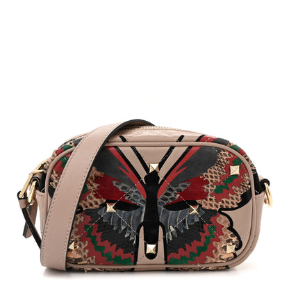 Valentino Garavani Calfskin Butterfly Embroidered Rockstud Camera Crossbody Bag Poudre 1 of 13