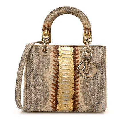 Christian Dior Metallic Snakeskin Medium Lady Dior Beige Gold 1 of 11